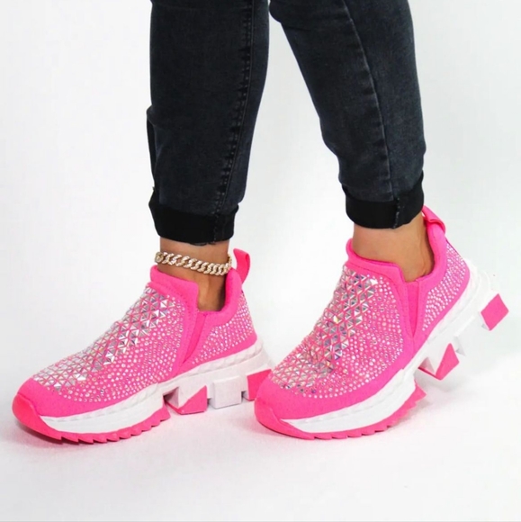 Presto Light Weight Slip on Pretty Pink Rhinestone Sneakers - Running Shoes - Picture 14 of 14